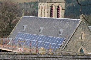 Solar panels on Selkirk Parish Church, Scottish Borders